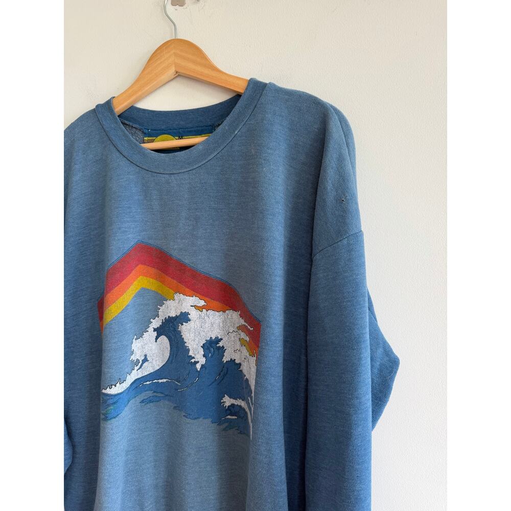 Aviator Nation Retro Inspired Wave Rainbow Print Crew Neck Sweatshirt Blue M - Picture 3 of 9